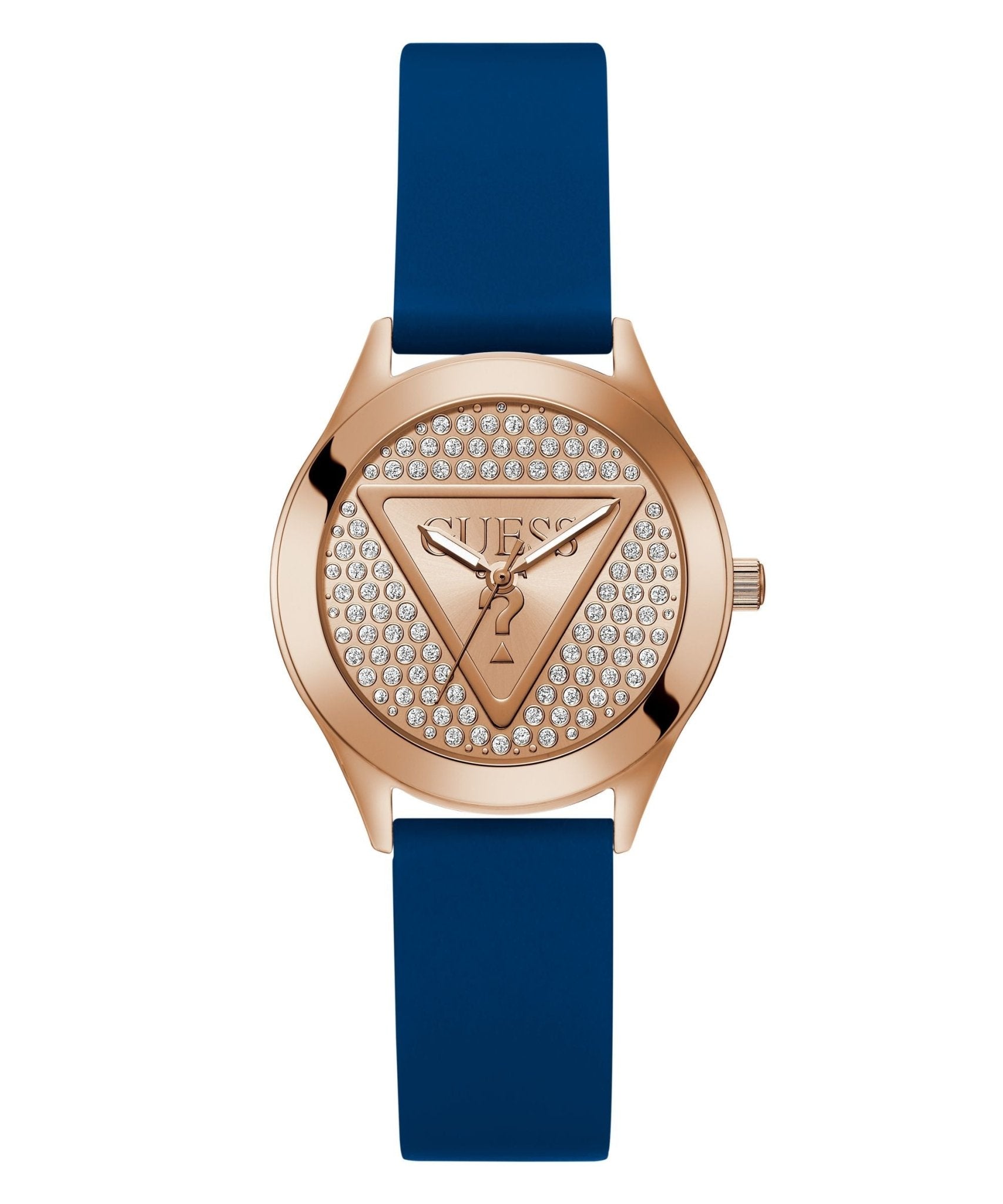 Guess Ladies Glitz Plaque Rose Gold Tone Silicone Watch GW0745L4