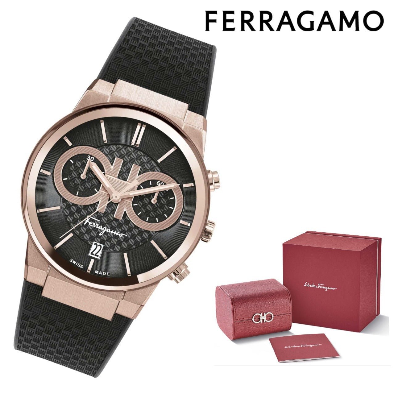 Salvatore Ferragamo Sapphire Chrono Black Dial Black Rubber Strap Watch for Men - SFME00721