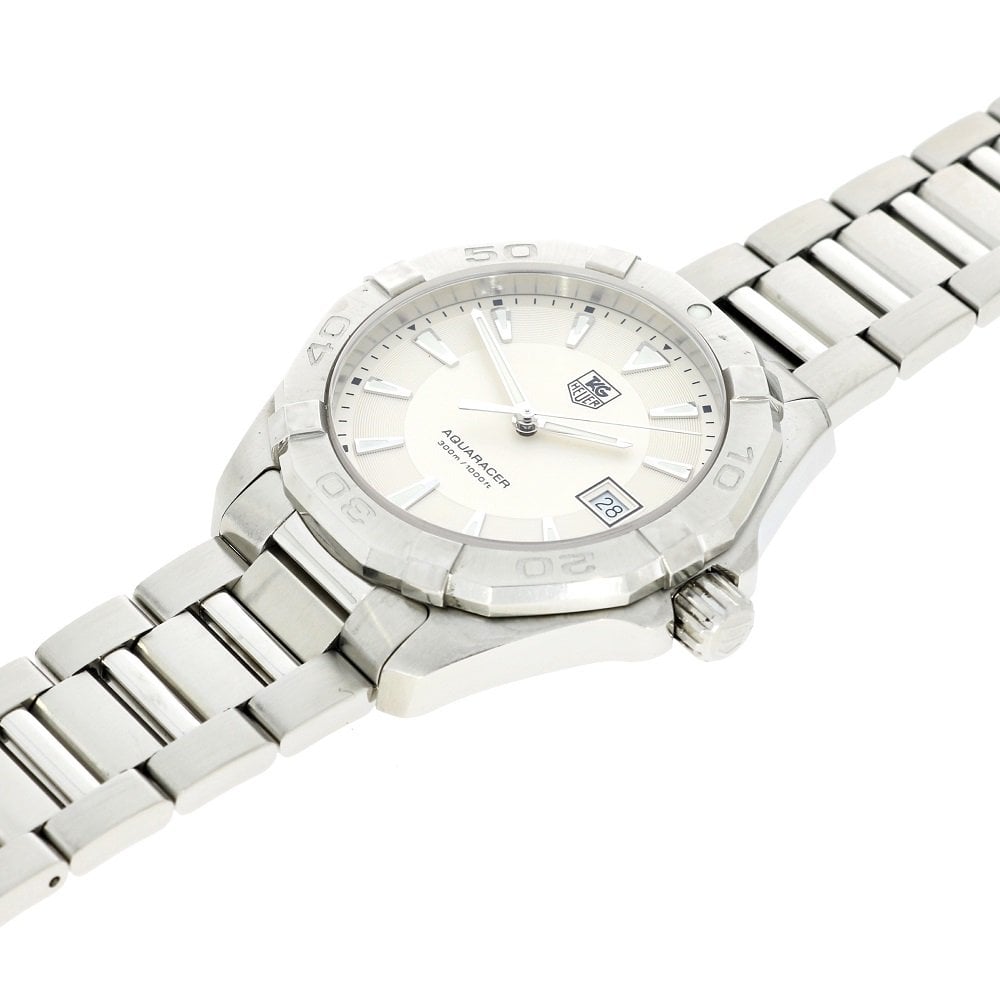 Tag Heuer Aquaracer Quartz White Dial Silver Steel Strap Watch for Men - WAY1111.BA0928