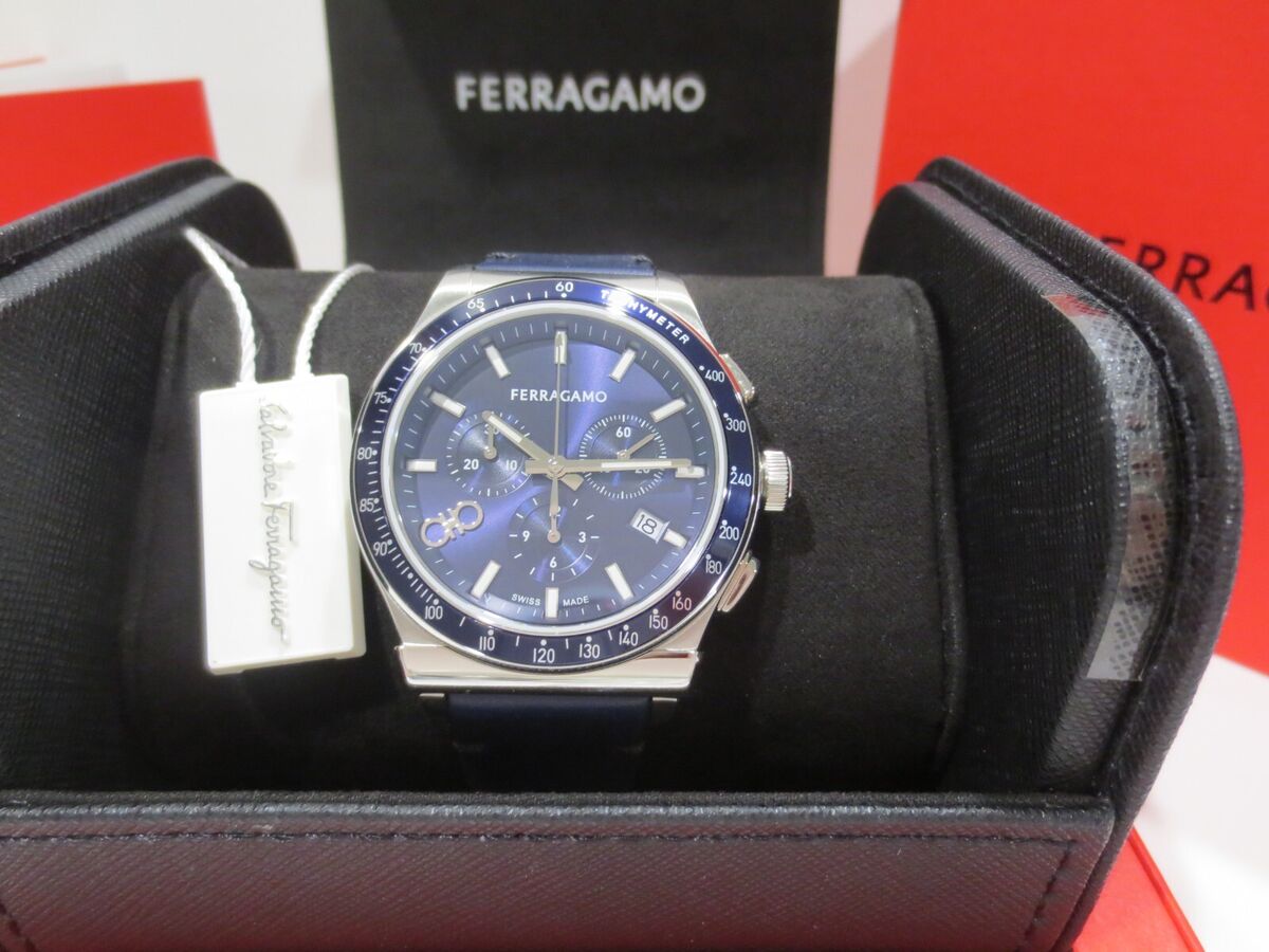 Salvatore Ferragamo 1927 Chrono Analog Navy Blue Dial Navy Blue Leather Strap Watch for Men - SFKZ00223