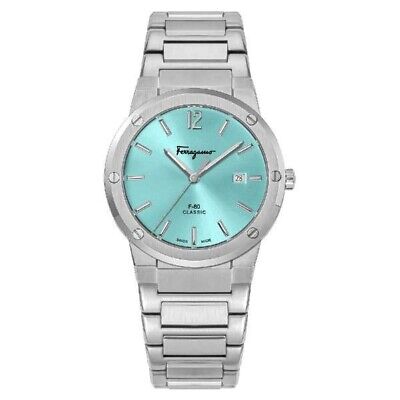 Salvatore Ferragamo F-80 Classic Tiffany Blue Dial Silver Steel Strap Watch for Men - SFDT02323