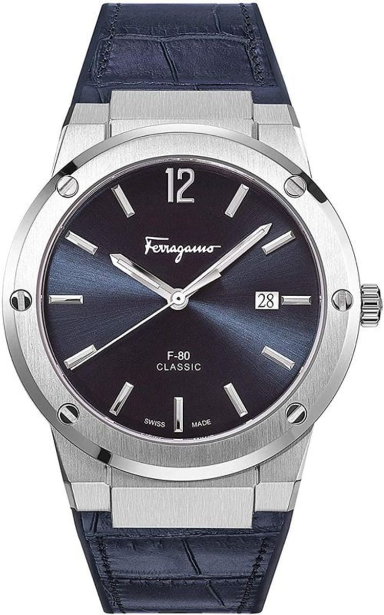 Salvatore Ferragamo F-80 Classic Blue Dial Blue Leather Strap Watch for Men - SFDT00319