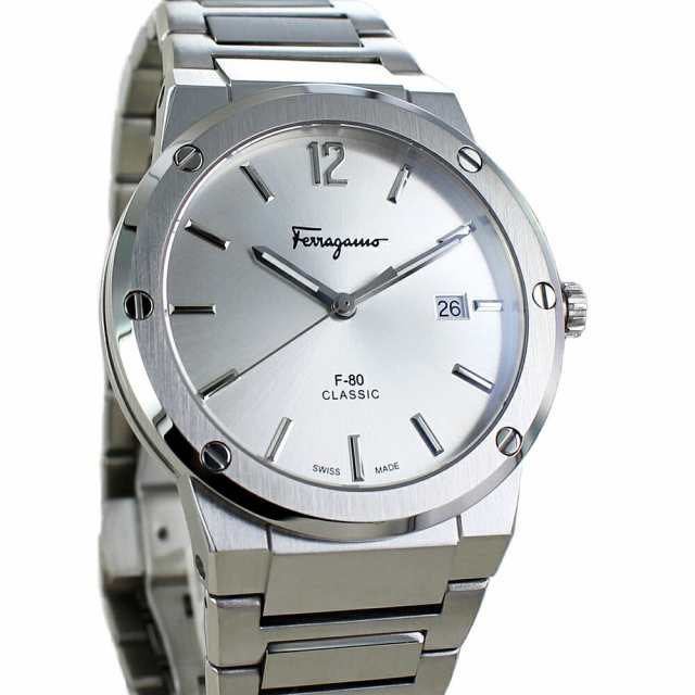 Salvatore Ferragamo F-80 Classic Silver Dial Silver Steel Strap Watch for Men - SFDT02223