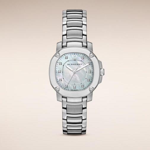 Burberry The Britain Diamonds Mother of Pearl Dial Silver Steel Strap Watch for Women - BBY1804