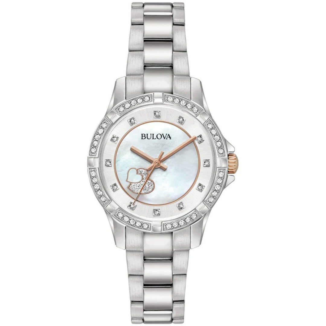 Bulova Crystal Collection Mother of Pearl Dial Silver Steel Strap Watch for Women - 98L232