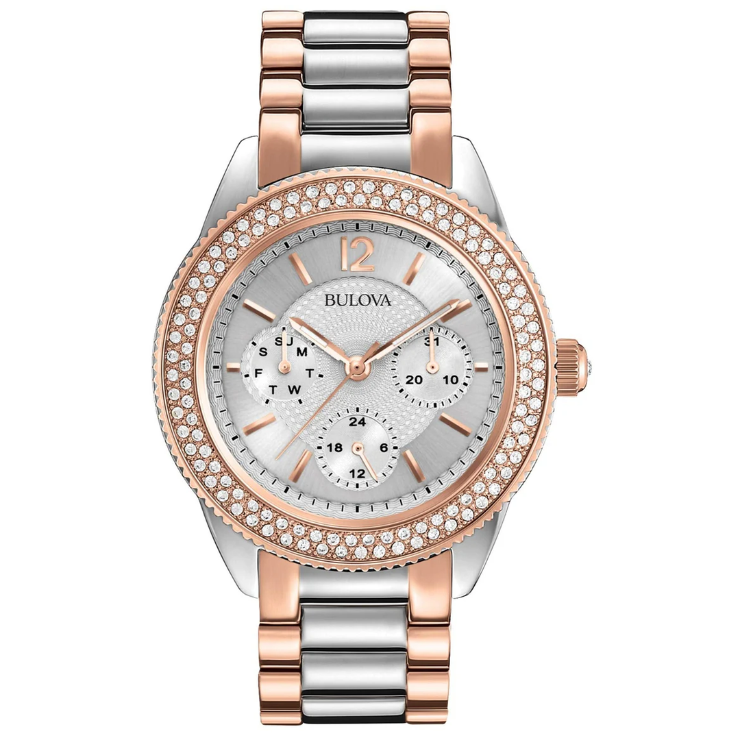 Bulova Crystal Collection Silver Dial Two Tone Steel Strap Watch for Women - 98N100