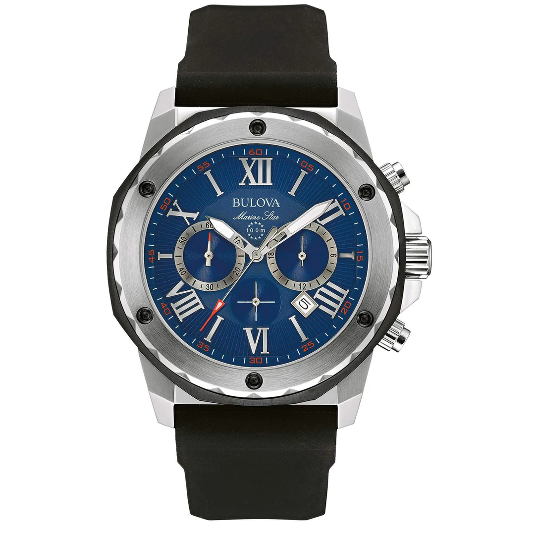 Bulova Marine Star Blue Dial Black Silicone Strap Watch for Men - 98B258