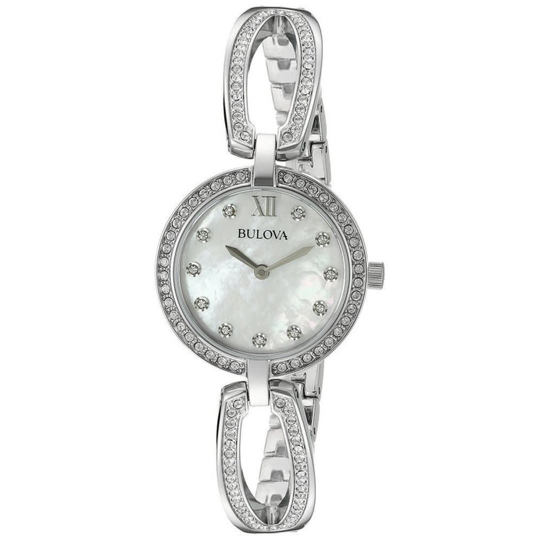 Bulova Crystal Collection Mother of Pearl Dial Silver Steel Strap Watch for Women - 96L223