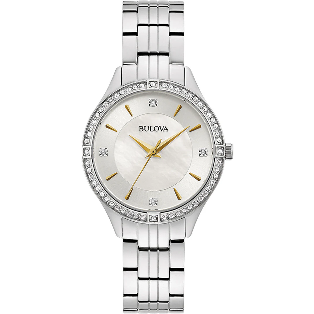 Bulova Crystal Collection Mother of Pearl Dial Silver Steel Strap Watch for Women - 96L263