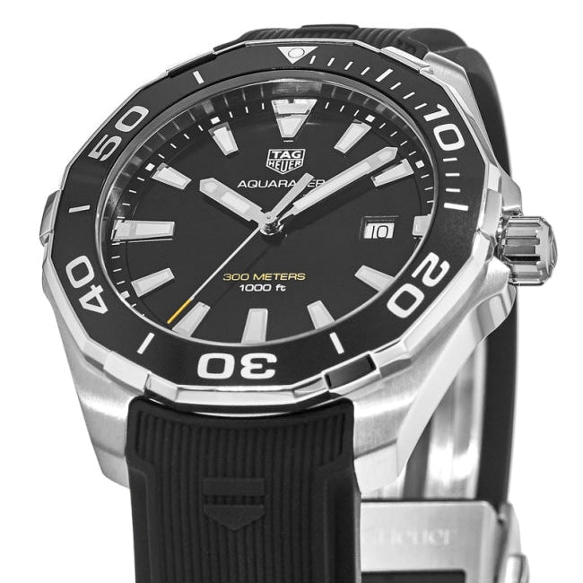 Tag Heuer Aquaracer Quartz Black Dial Black Rubber Strap Watch for Men -  WAY101A.FT6141